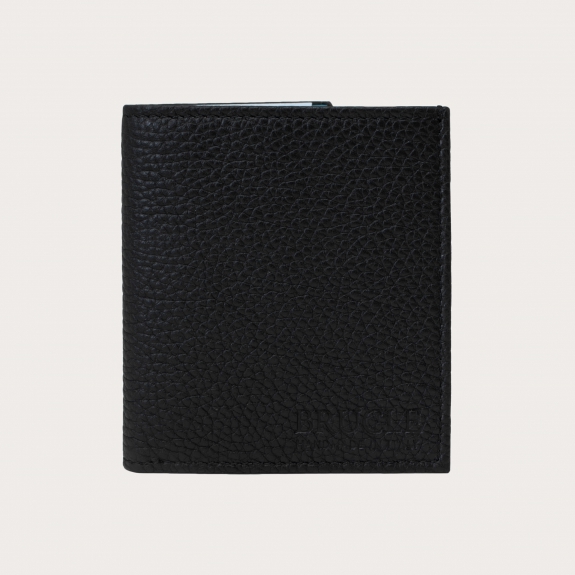 Compact business wallet in tumbled leather, black | BRUCLE