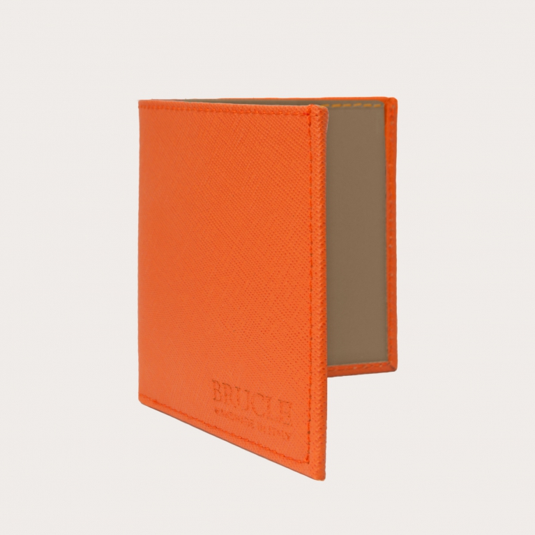 Portefeuille business compact orange en cuir foulonné