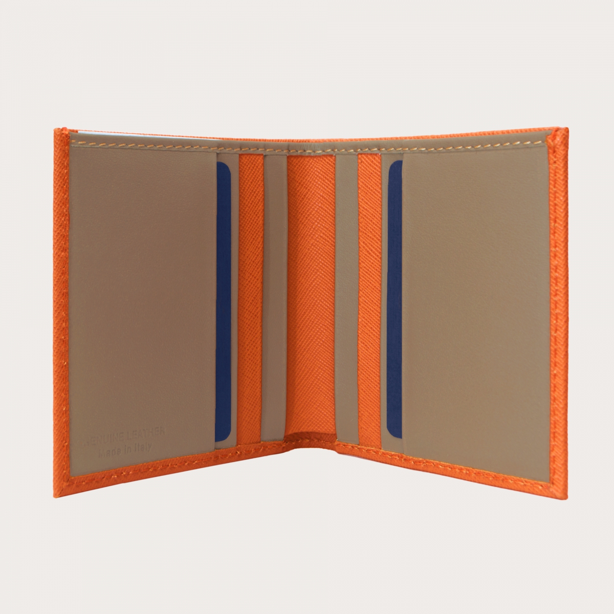 Portefeuille business compact orange en cuir foulonné