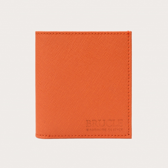 Portefeuille business compact orange en cuir foulonné