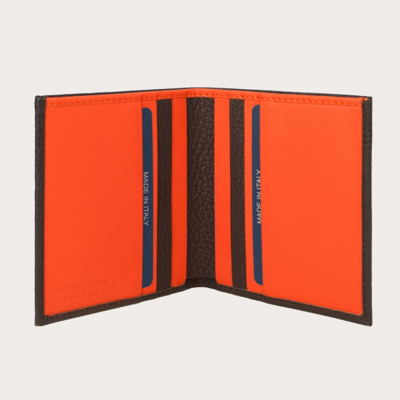 Portefeuille business compact brun foncé en cuir foulonné