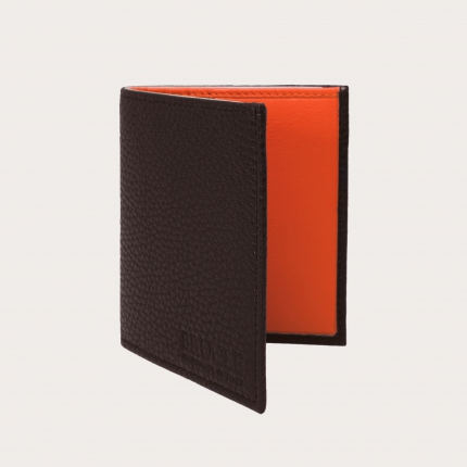 Compact business wallet dark brown in tumbled leather