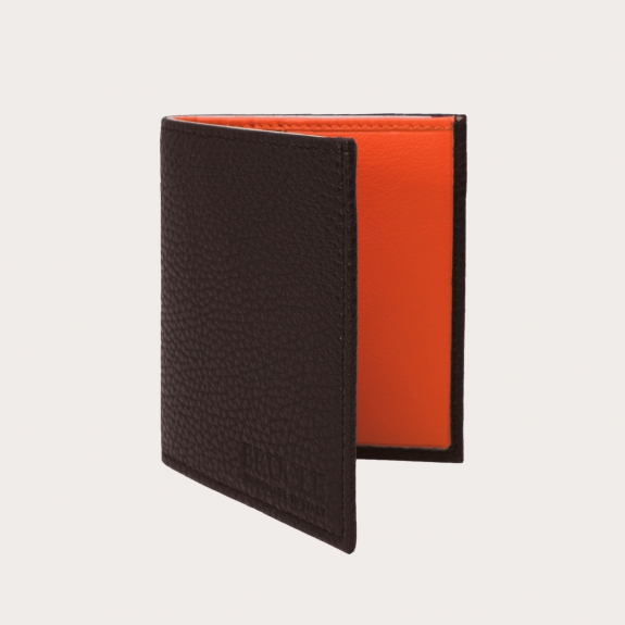 Compact business wallet dark brown in tumbled leather