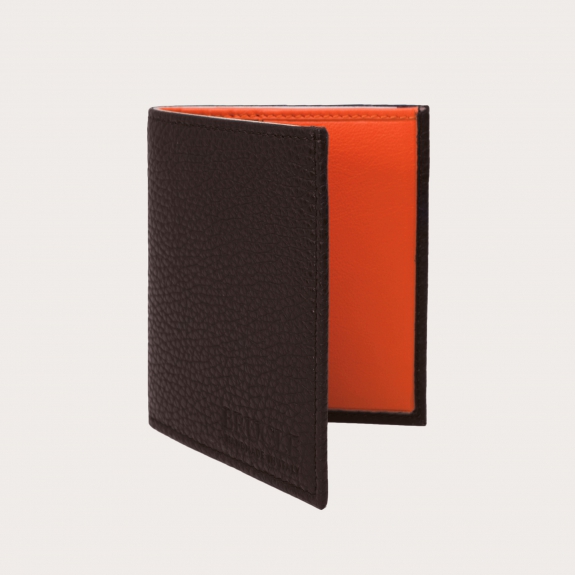 Portefeuille business compact brun foncé en cuir foulonné