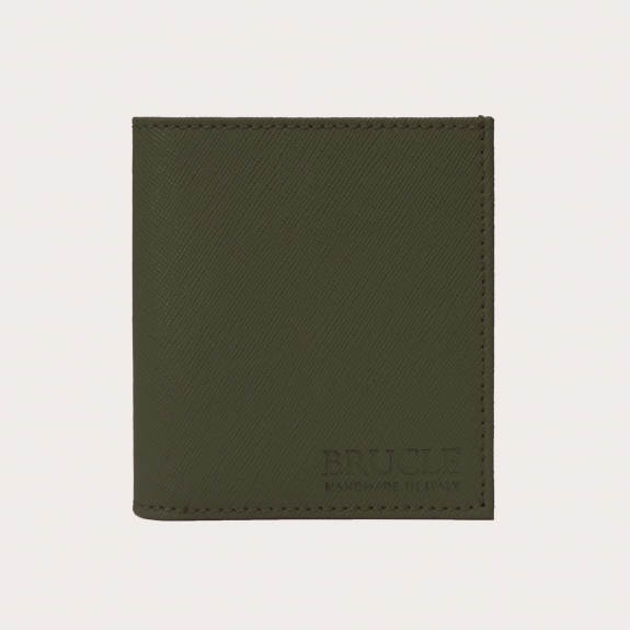 Portefeuille compact vert en cuir Saffiano