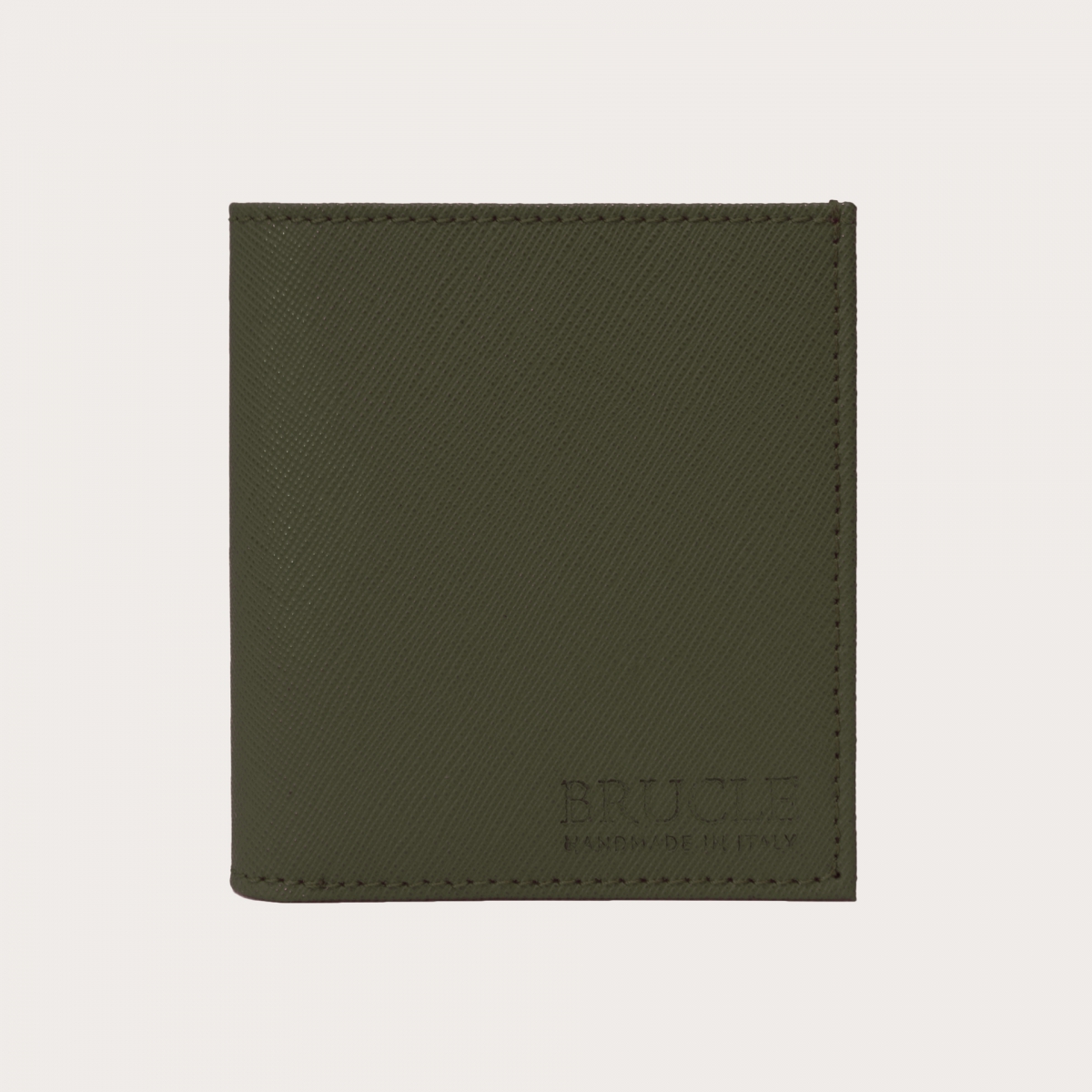 Portefeuille compact vert en cuir Saffiano