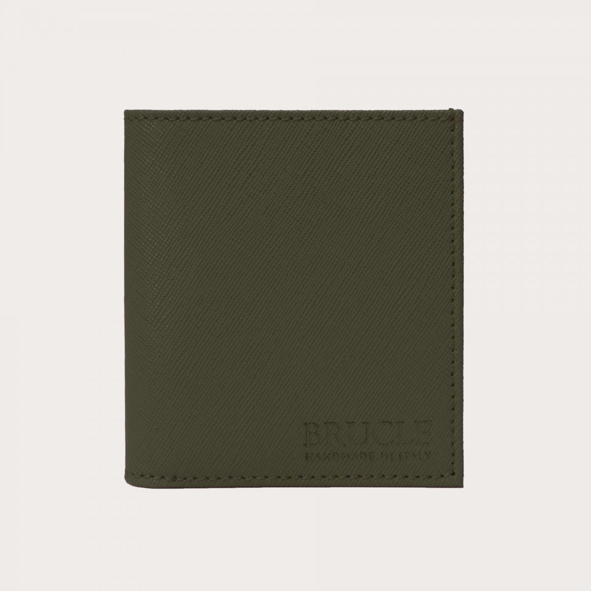 Portefeuille compact vert en cuir Saffiano