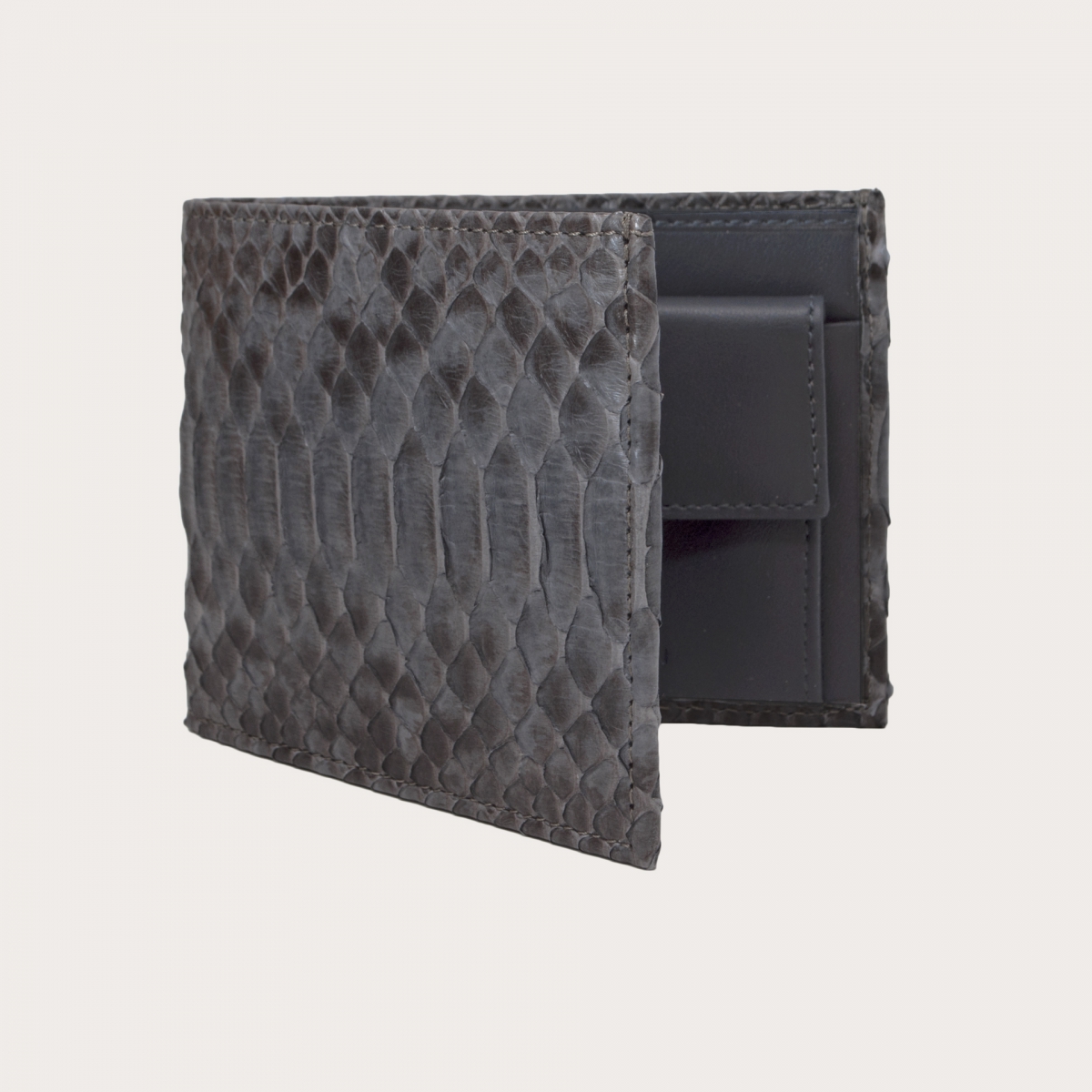BRUCLE Python leather wallet in grey with coin purse