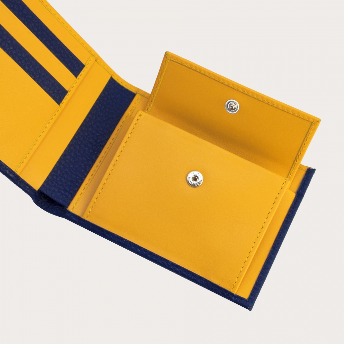 Blue men's wallet with coinpurse and yellow interior | BRUCLE