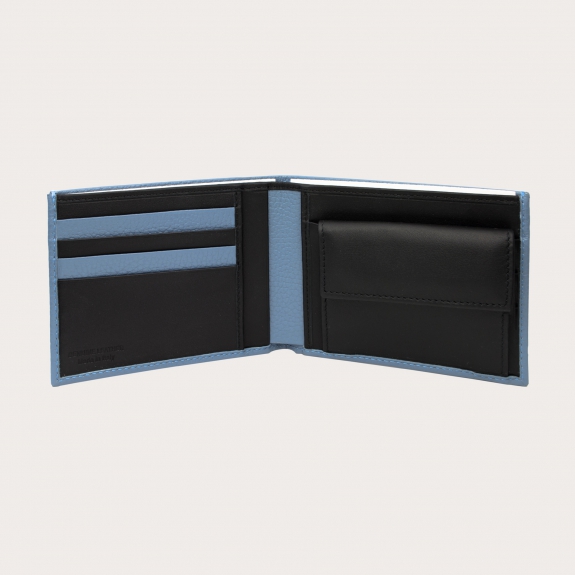 BRUCLE Cartera hombre azul claro con monedero e interior a contraste