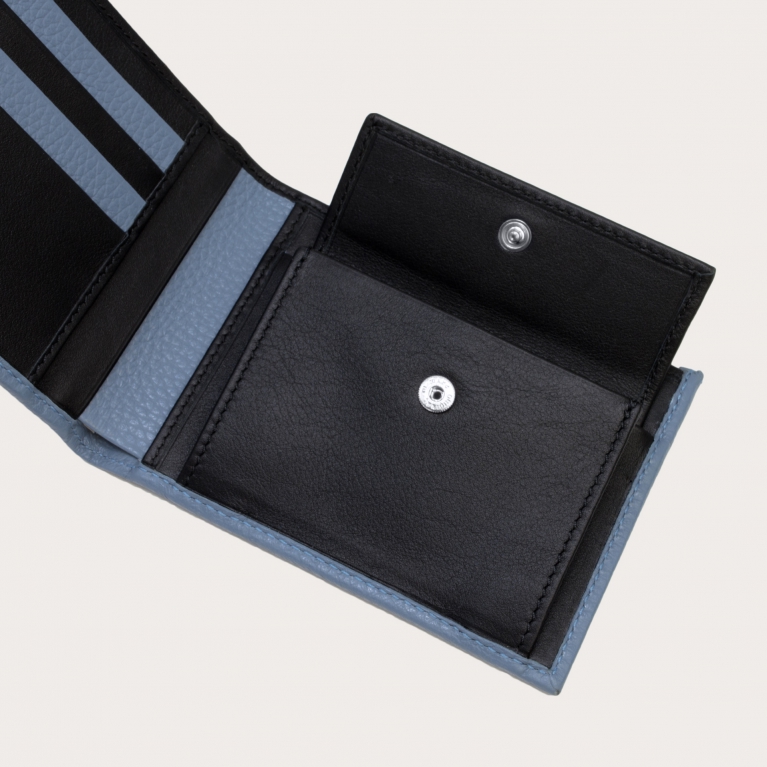 Portefeuille homme bleu clair avec porte-monnaie et intérieur contrasté