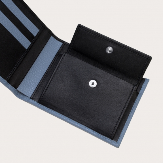 BRUCLE Portefeuille homme bleu clair avec porte-monnaie et intérieur contrasté