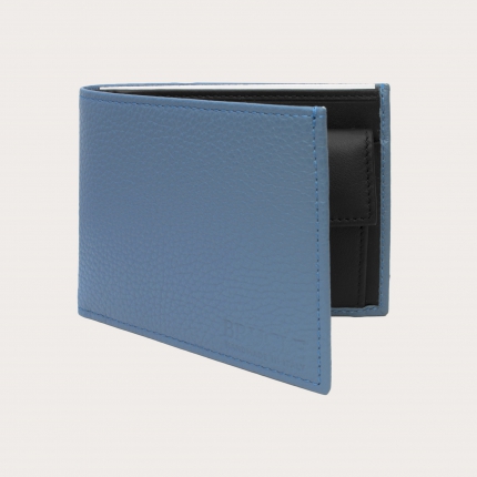 Light blue men's wallet with coin purse and contrasting interior