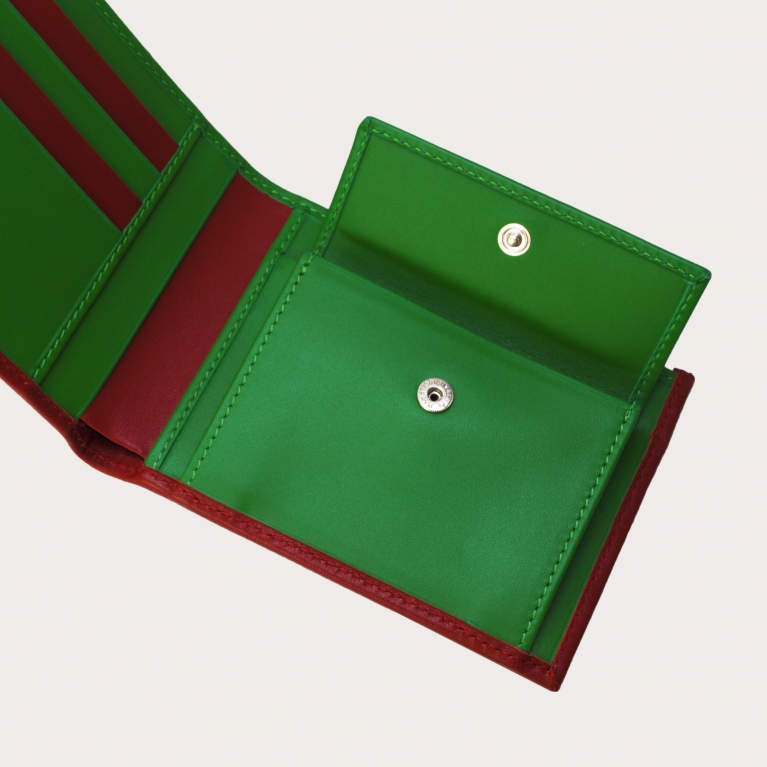Rote und grüne Herrenbrieftasche mit Münzfach