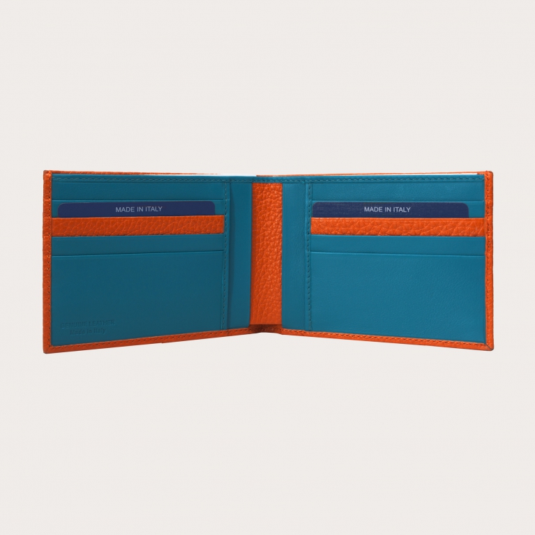 Men's card holder in orange and turquoise