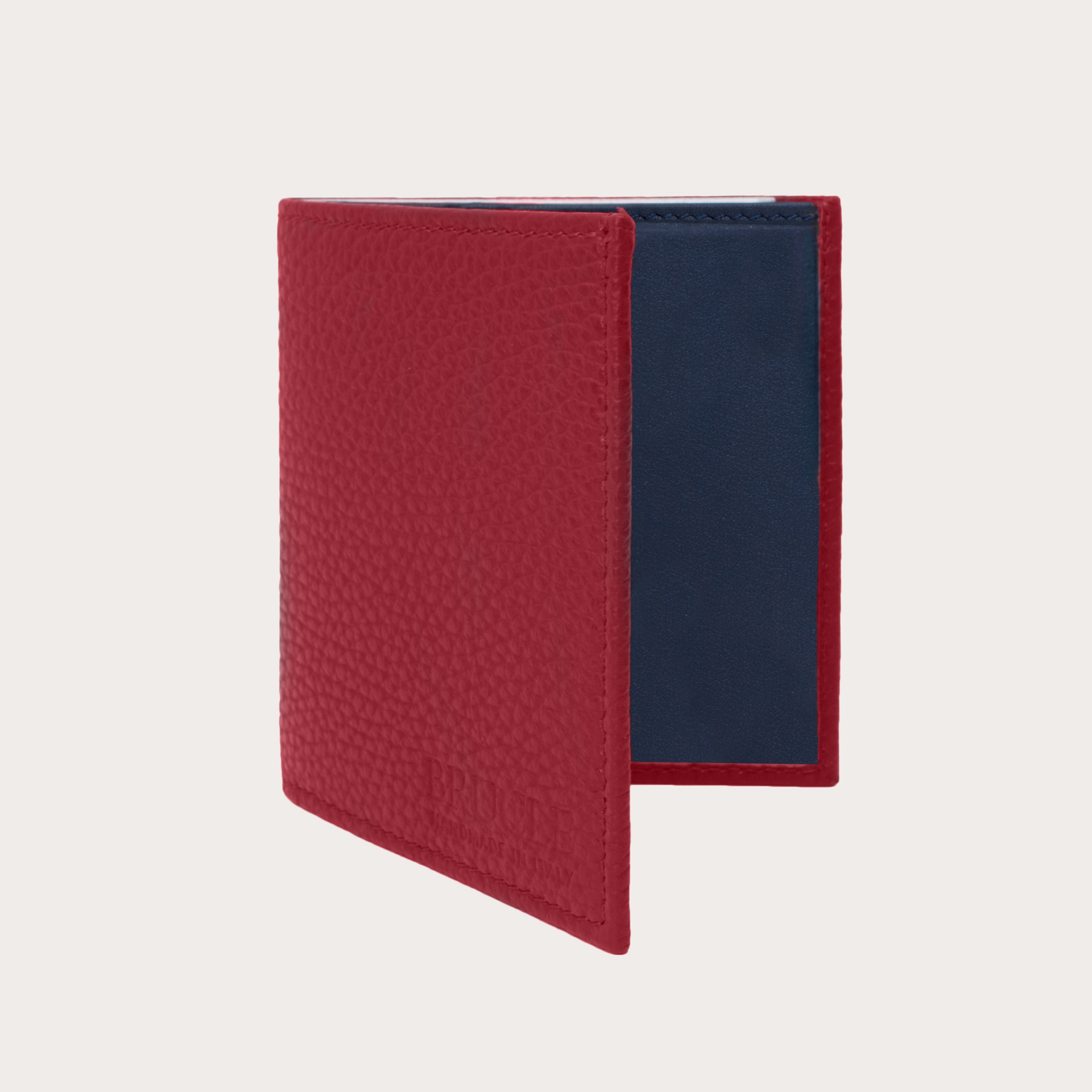 BRUCLE Portefeuille rouge compact en cuir foulonné
