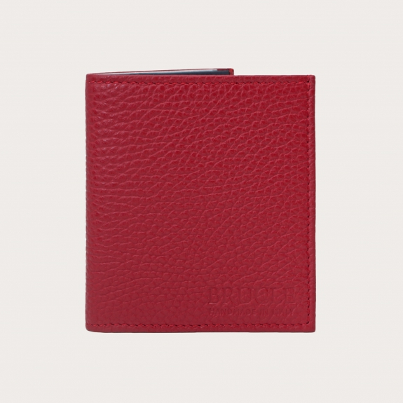 BRUCLE Portefeuille rouge compact en cuir foulonné