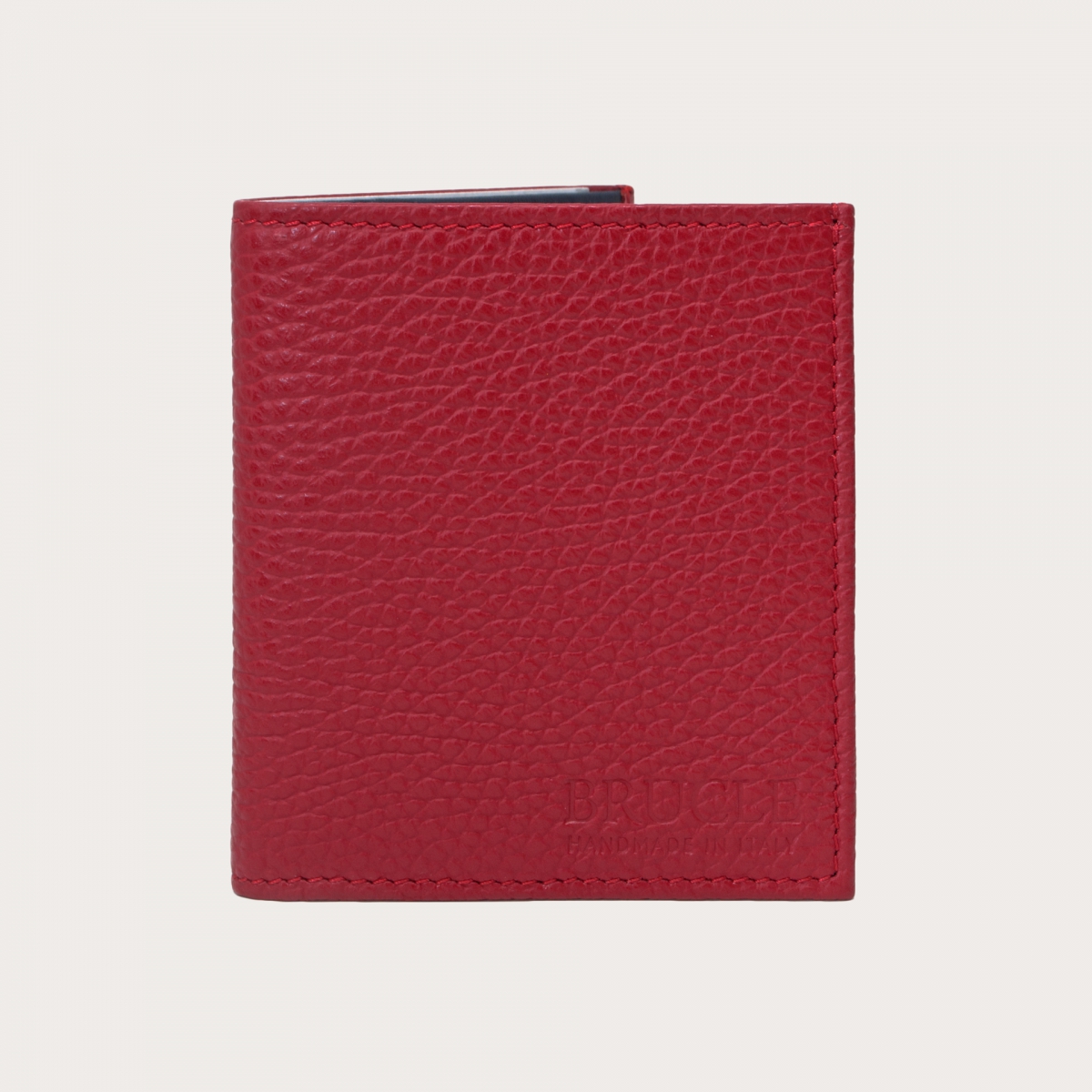 BRUCLE Portefeuille rouge compact en cuir foulonné