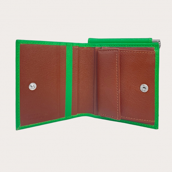 Kompakte grüne Mini-Portemonnaie aus Saffiano-Leder Brucle