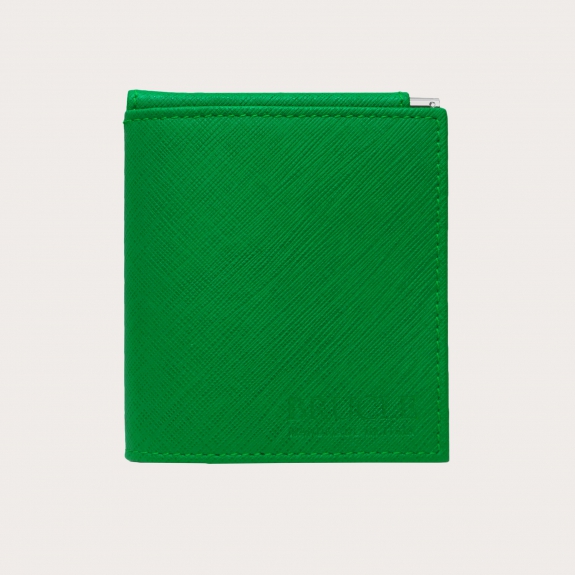 BRUCLE Mini monedero compacto verde en piel Saffiano