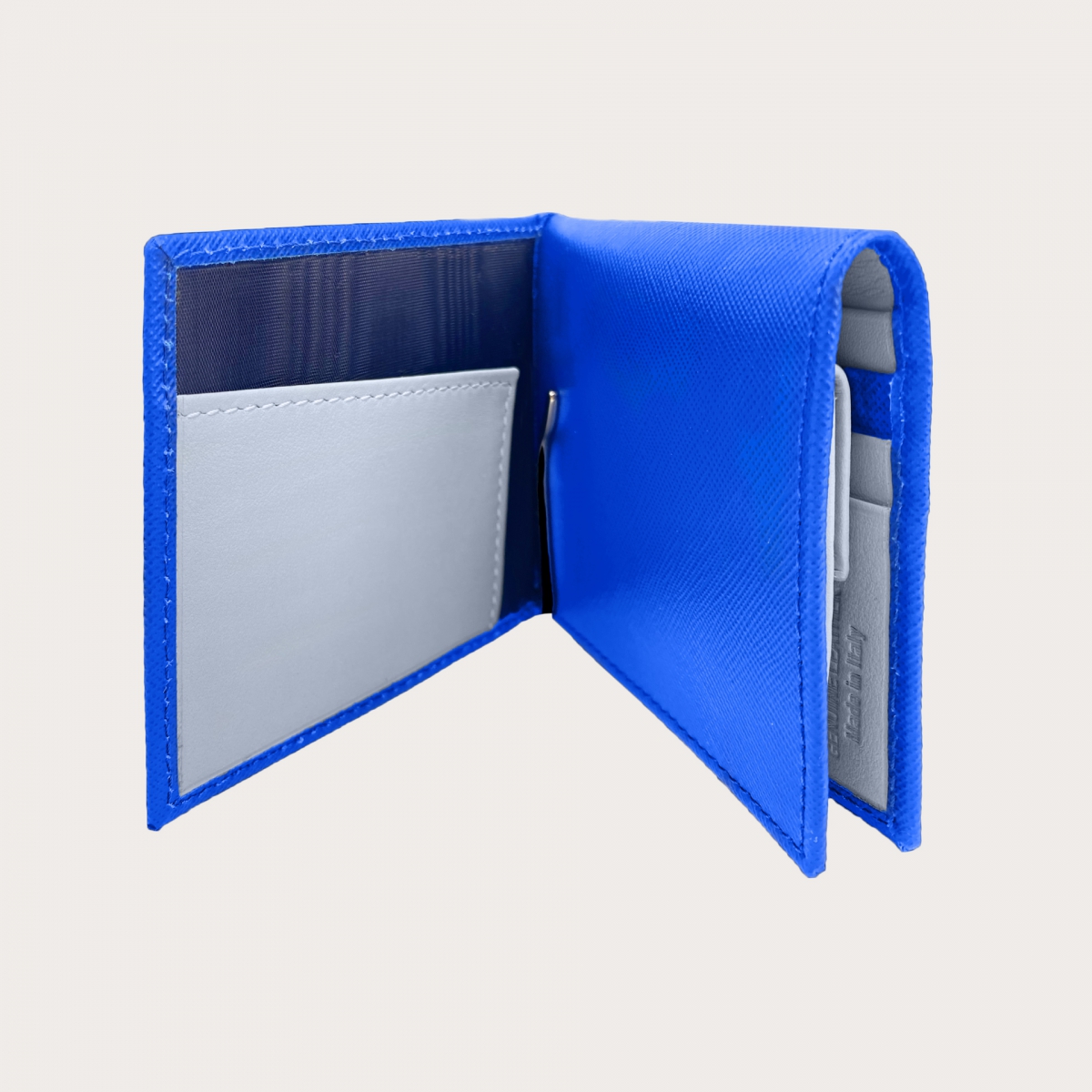 BRUCLE Mini portafoglio compatto blu royal con interno grigio cenere