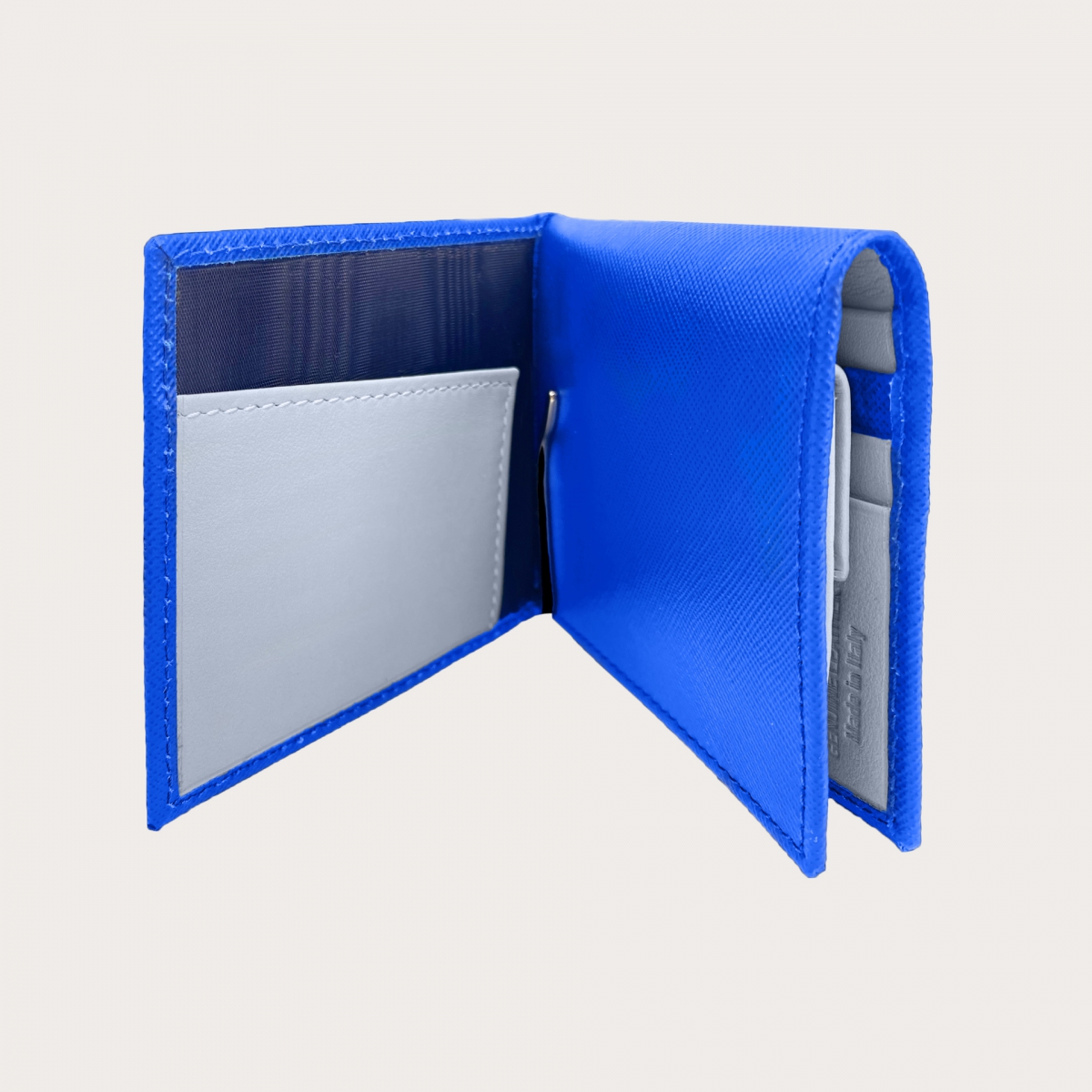BRUCLE Mini-portefeuille compact bleu royal en cuir Saffiano