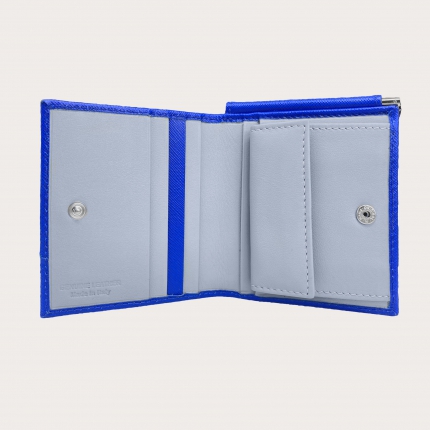 Mini-portefeuille compact bleu royal en cuir Saffiano