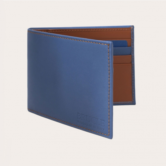 Portefeuille homme avec porte-cartes bleu et cognac brun | BRUCLE