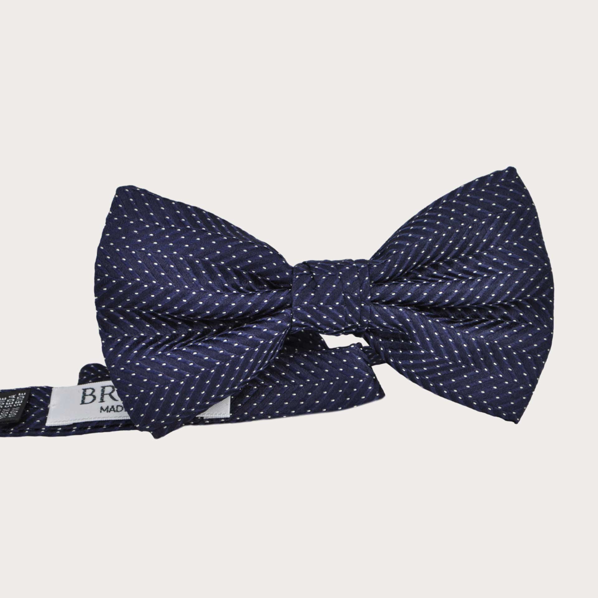 BRUCLE Silk pre-tied bow tie, blue navy with dotted pattern