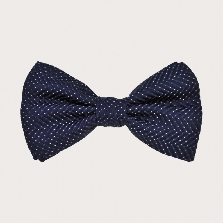 Handcrafted navy blue dot silk Men's bow tie