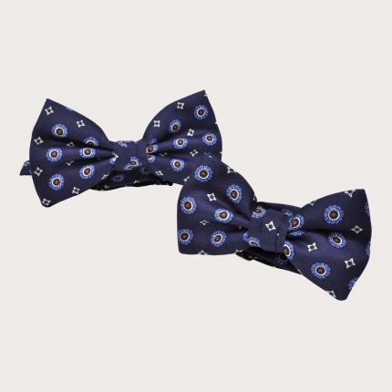 Pajarita de seda para niño y adolescente con estampado floral azul