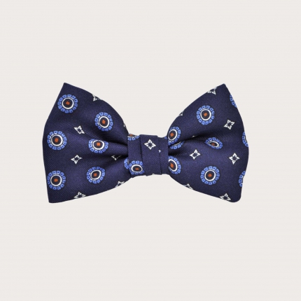Silk child and boy bow tie with blue floral pattern
