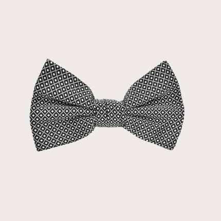 Black silk child and boy bow tie with geometric pattern