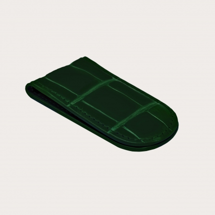 Magnetic money clip in real crocodile forest green