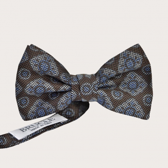 Exclusiva pajarita de seda marrón con estampado