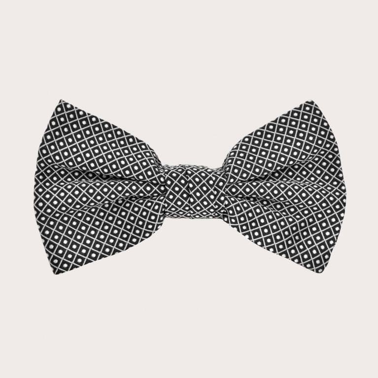 Black silk bow tie with polka dots
