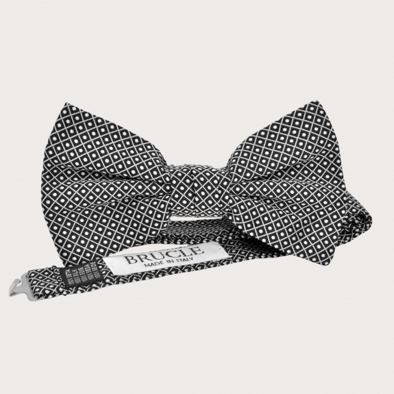 BRUCLE Black silk bow tie with polka dots