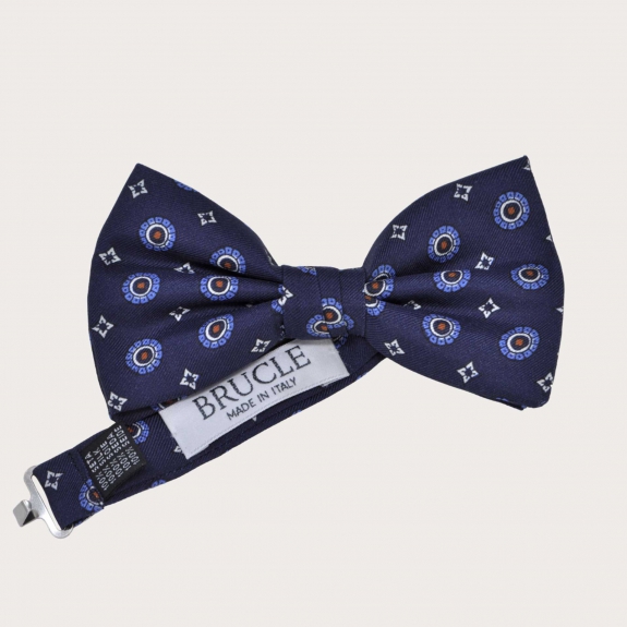 BRUCLE Blue silk bow tie with floral print