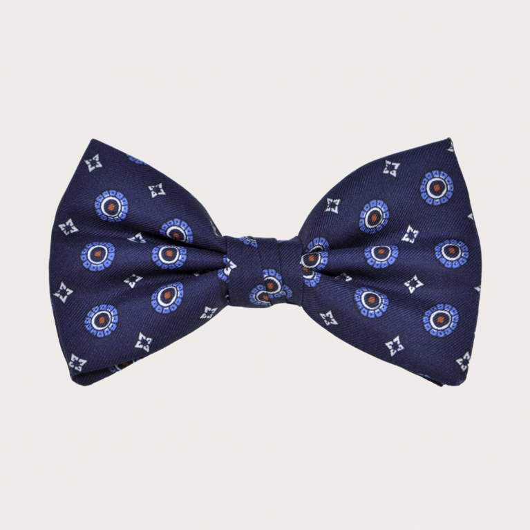 Blue silk bow tie with floral print