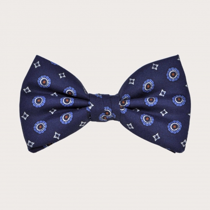 Blue silk bow tie with floral print