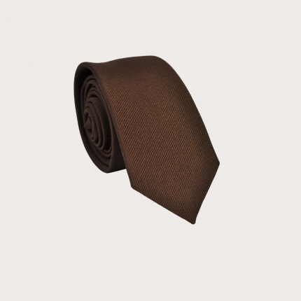 Brown narrow silk necktie