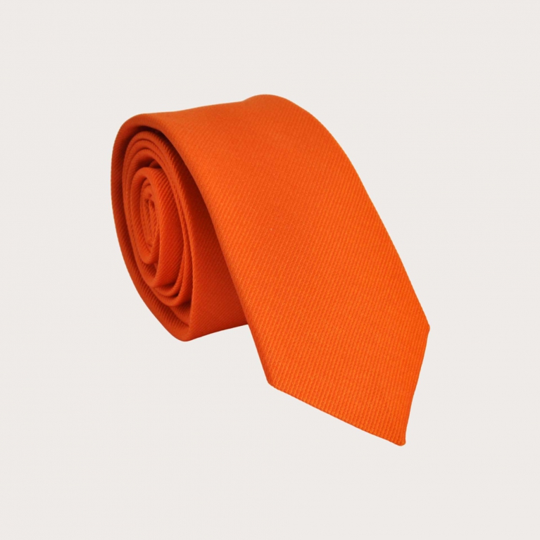 Orange narrow pure silk necktie