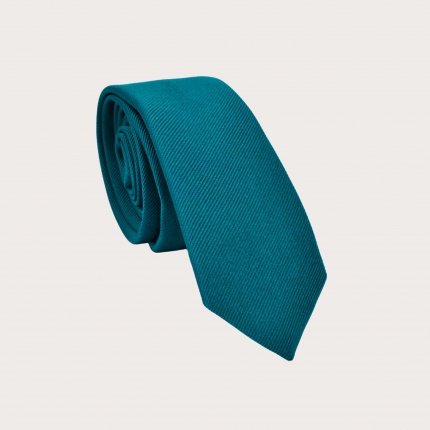 Petrol blue narrow pure jacquard silk necktie