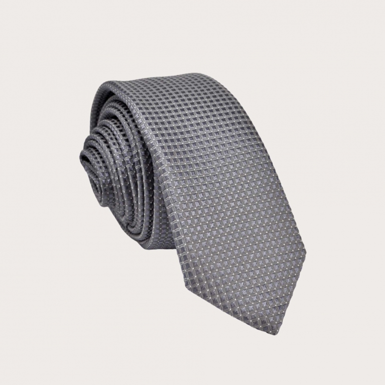 Cravate étroite grise à pois en soie