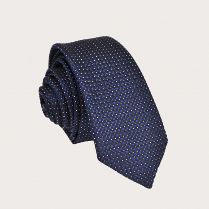 Corbata estrecha azul con puntitos de seda