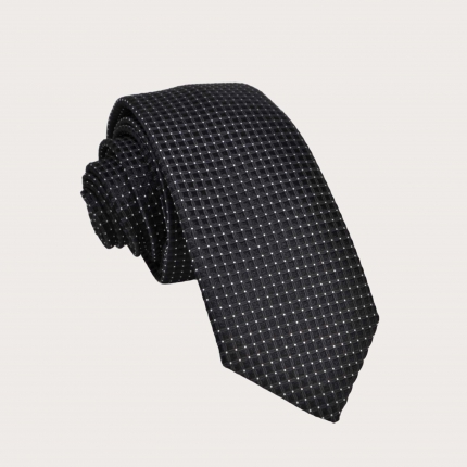 Cravate étroite noire à pois en soie