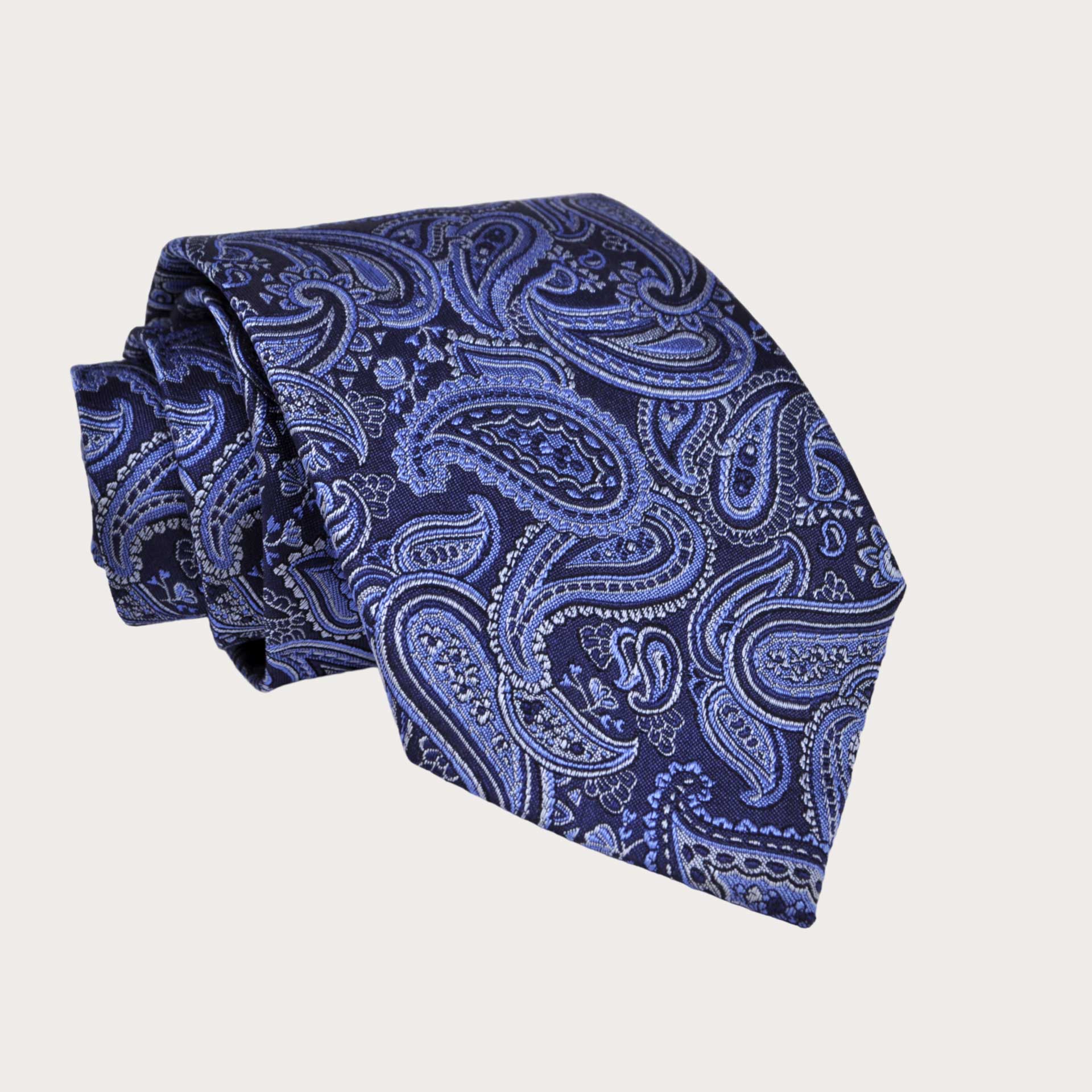 BRUCLE Corbata de hombre paisley azul en seda jacquard