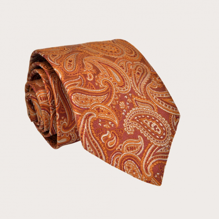 Men's orange paisley tie in jacquard silk