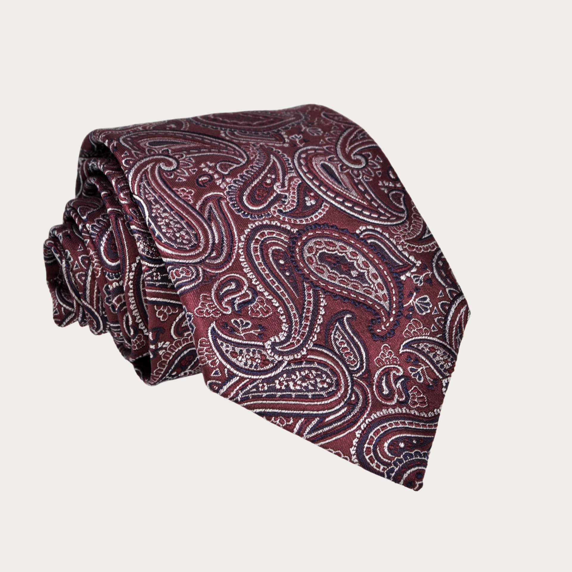 BRUCLE Corbata de hombre paisley burdeos en seda jacquard