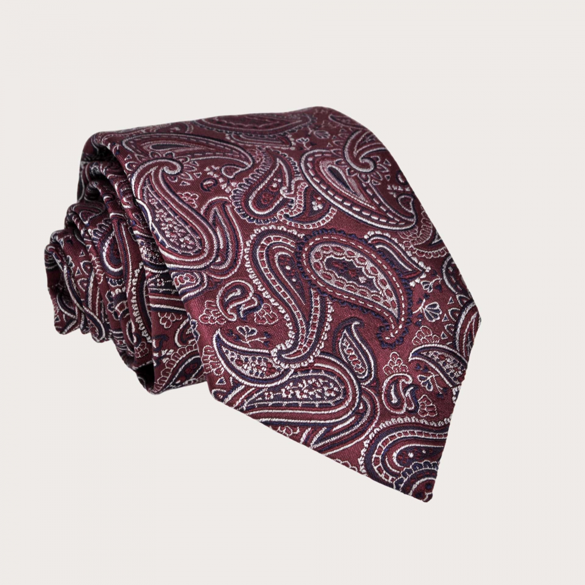 BRUCLE Men's burgundy paisley tie in jacquard silk